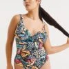 Simply Be Longer Length Butterfly Print Magisculpt Lose Up To An Inch Black Swimsuit