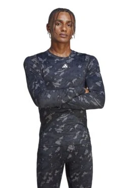 Adidas Black Performance Techfit Allover Print Training Long-Sleeve Top