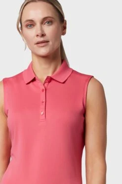 Callaway Apparel Ladies Pink Golf Sleeveless Knit Polo Shirt -Tienda Barata Deporte 572451s4
