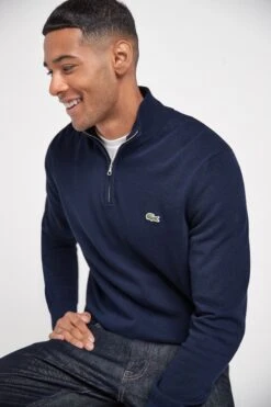 Lacoste Navy Cotton Quarter Zip Jumper