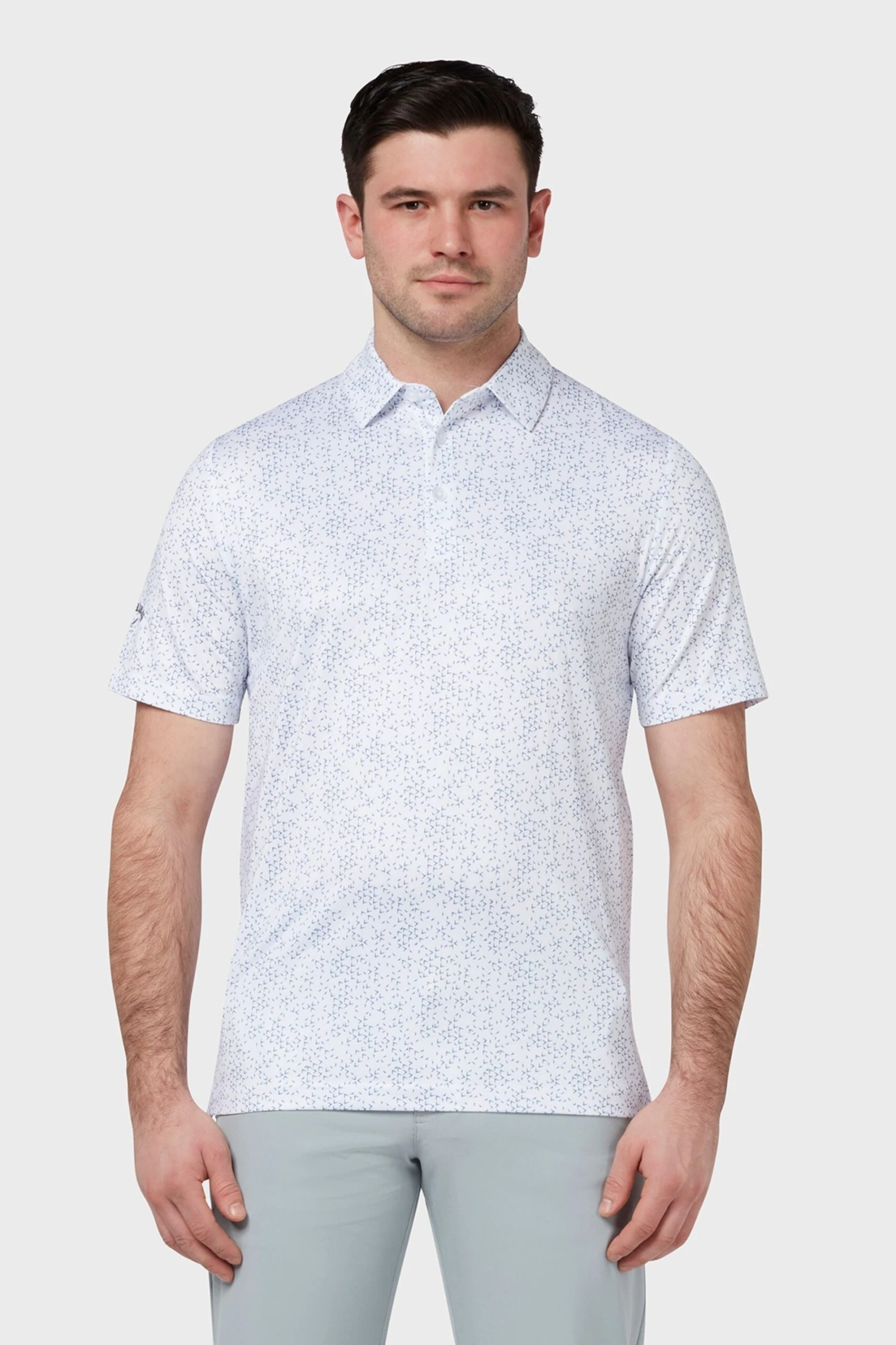 Callaway Apparel Mens Golf Allover Chev White Polo Shirt 1 Callaway Apparel Mens Golf Allover Chev White Polo Shirt