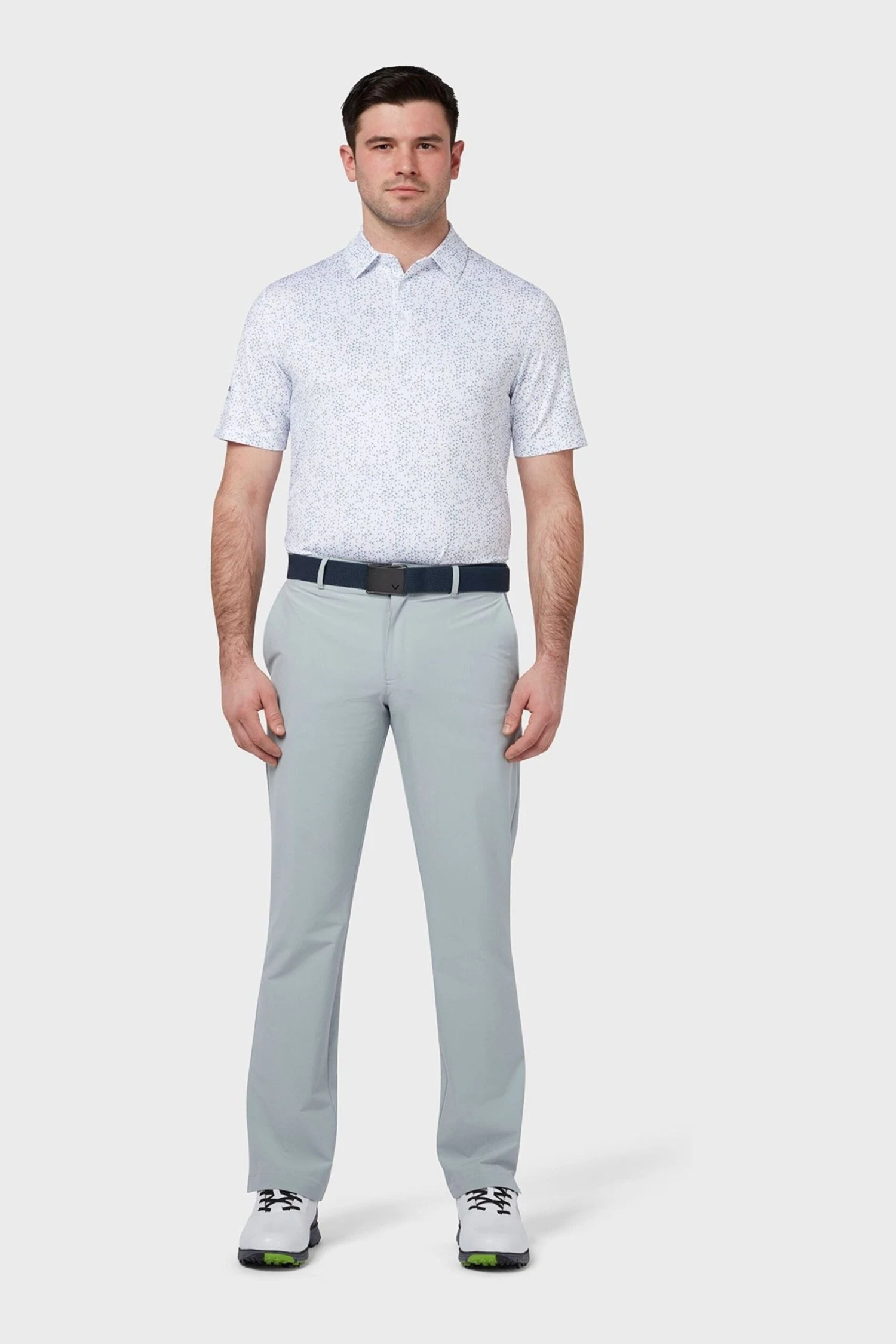 Callaway Apparel Mens Golf Allover Chev White Polo Shirt 3 Callaway Apparel Mens Golf Allover Chev White Polo Shirt - Imagen 3