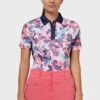 Callaway Apparel Ladies Pink Short Sleeve Floral Polo Shirt