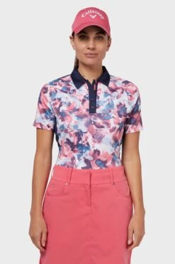 Callaway Apparel Ladies Pink Short Sleeve Floral Polo Shirt