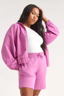 Simply Be Hot Pink Cropped Zip Through Hoodie