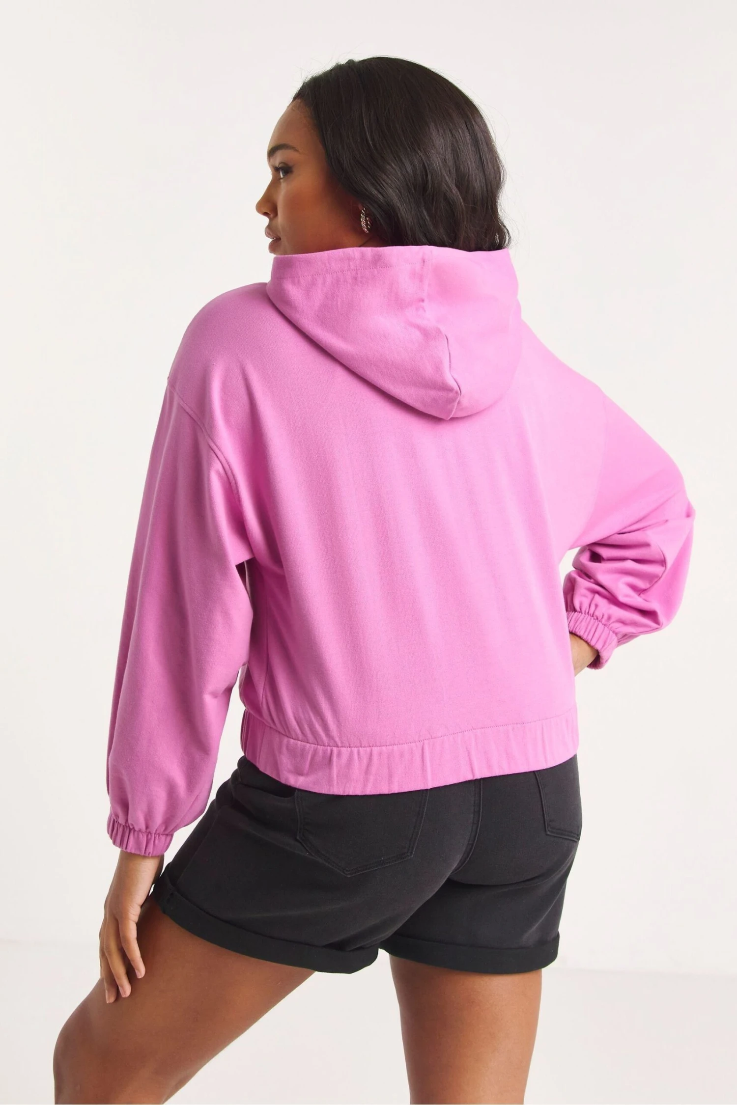 Simply Be Hot Pink Cropped Zip Through Hoodie 2 Simply Be Hot Pink Cropped Zip Through Hoodie - Imagen 2