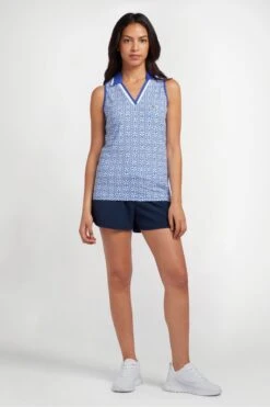 Original Penguin Golf Ladies Blue Abstract Printed V-Neck Vest