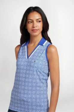 Original Penguin Golf Ladies Blue Abstract Printed V-Neck Vest -Tienda Barata Deporte A96735s4