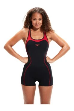 Speedo Womens Panel Legsuit-Negro/Rojo