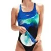 Speedo Blue Placement Digital Low Back 1 Piece Swimsuit