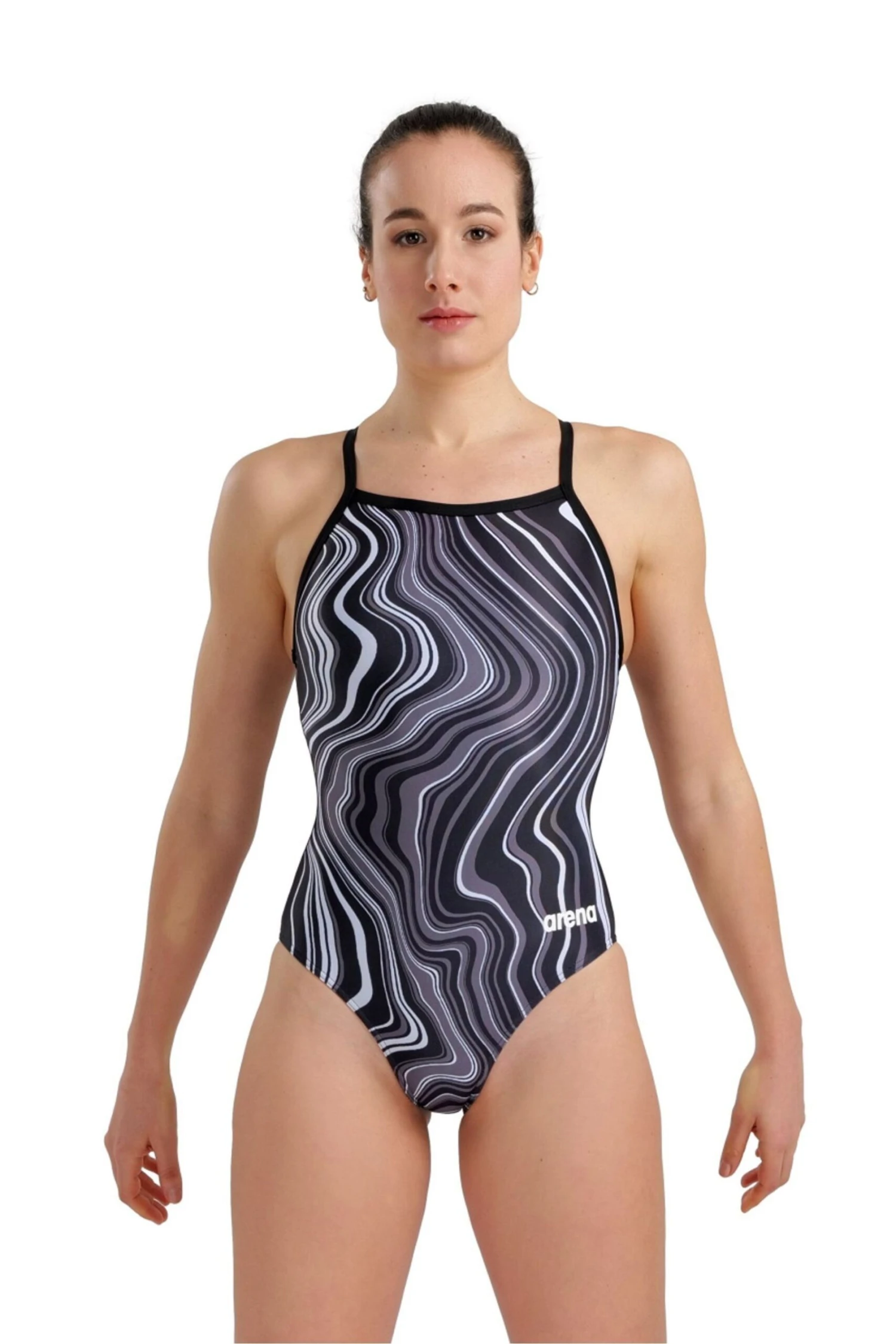Arena Womens Lightdrop Back Marbled Black Swimsuit 1 Arena Womens Lightdrop Back Marbled Black Swimsuit