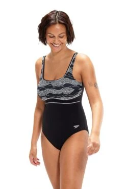 Speedo Black/White Contour Eclipse Printed 1 Piece Shaping Swimsuit