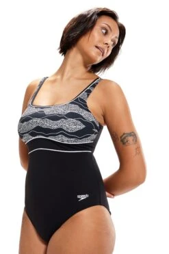 Speedo Black/White Contour Eclipse Printed 1 Piece Shaping Swimsuit -Tienda Barata Deporte C72890s4