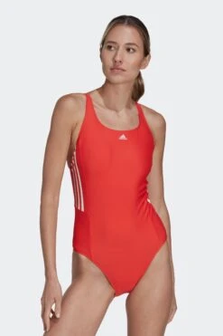 Adidas Red Mid 3-Stripes Swimsuit