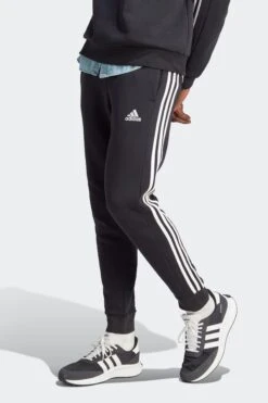 Adidas Black Sportswear Essentials Fleece 3-Stripes Slim-Fit Joggers