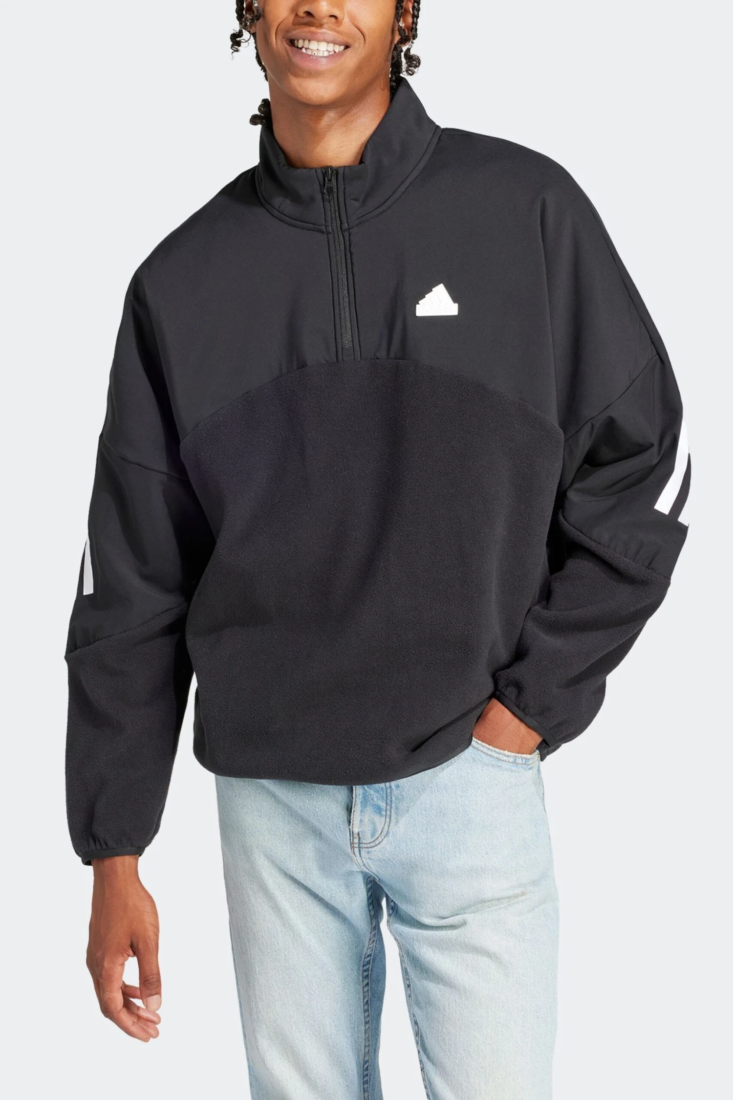 Adidas Black Sportswear Future Icons 3-Stripes 1/4-Zip Sweatshirt 4 Adidas Black Sportswear Future Icons 3-Stripes 1/4-Zip Sweatshirt - Imagen 4