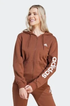 Adidas Black Linear Logo Full Zip Hoodie-Negro