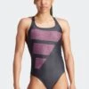 Adidas Black Performance Swim Big Bars Graphic Swimsuit-Negro