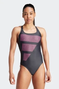 Adidas Black Performance Swim Big Bars Graphic Swimsuit-Negro