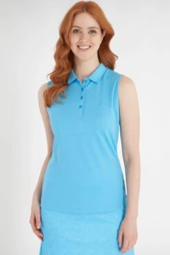 Calvin Klein Golf Blue Sleeve Less Performance Cotton Pique Polo