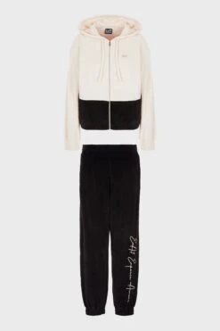 Emporio Armani EA7 Womens Beige Velour Tracksuit