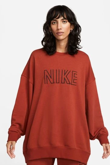 Nike Rust Brown Oversized Embroided Logo Crew Sweatshirt-Marrón óxido 7 Nike Rust Brown Oversized Embroided Logo Crew Sweatshirt-Marrón óxido - Imagen 7