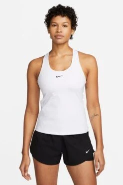 Nike White Swoosh Medium Support Padded Vest With Built In Sports Bra-Blanco -Tienda Barata Deporte D61497