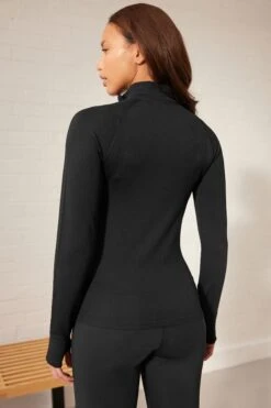 Next Black Seamless Ribbed Zip Neck Layer Top-Negro -Tienda Barata Deporte D71 567s3