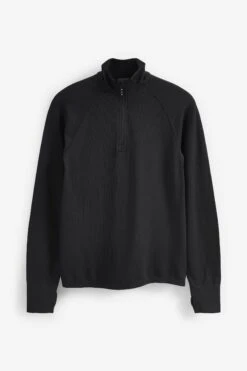 Next Black Seamless Ribbed Zip Neck Layer Top-Negro -Tienda Barata Deporte D71 567s6