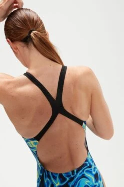 Speedo Womens Black/Blue Allover Digital Powerback Swimsuit -Tienda Barata Deporte D74016s4