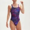 Speedo Womens Black/Purple Allover Digital Leaderback Swimsuit