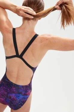 Speedo Womens Black/Purple Allover Digital Leaderback Swimsuit -Tienda Barata Deporte D74051s4
