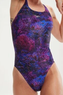 Speedo Womens Black/Purple Allover Digital Leaderback Swimsuit -Tienda Barata Deporte D74051s6