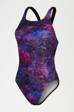 Speedo Womens Black/Purple Allover Digital Leaderback Swimsuit -Tienda Barata Deporte D74051s7