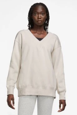 Nike Ivory/Black V-Neck Fleece Sweatshirt