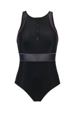 Pour Moi Black Energy Chlorine Resistant Recycled High Neck Zip Front Swimsuit-Negro -Tienda Barata Deporte K43302
