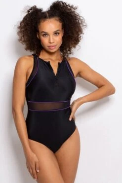 Pour Moi Black Energy Chlorine Resistant Recycled High Neck Zip Front Swimsuit-Negro -Tienda Barata Deporte K43302s3