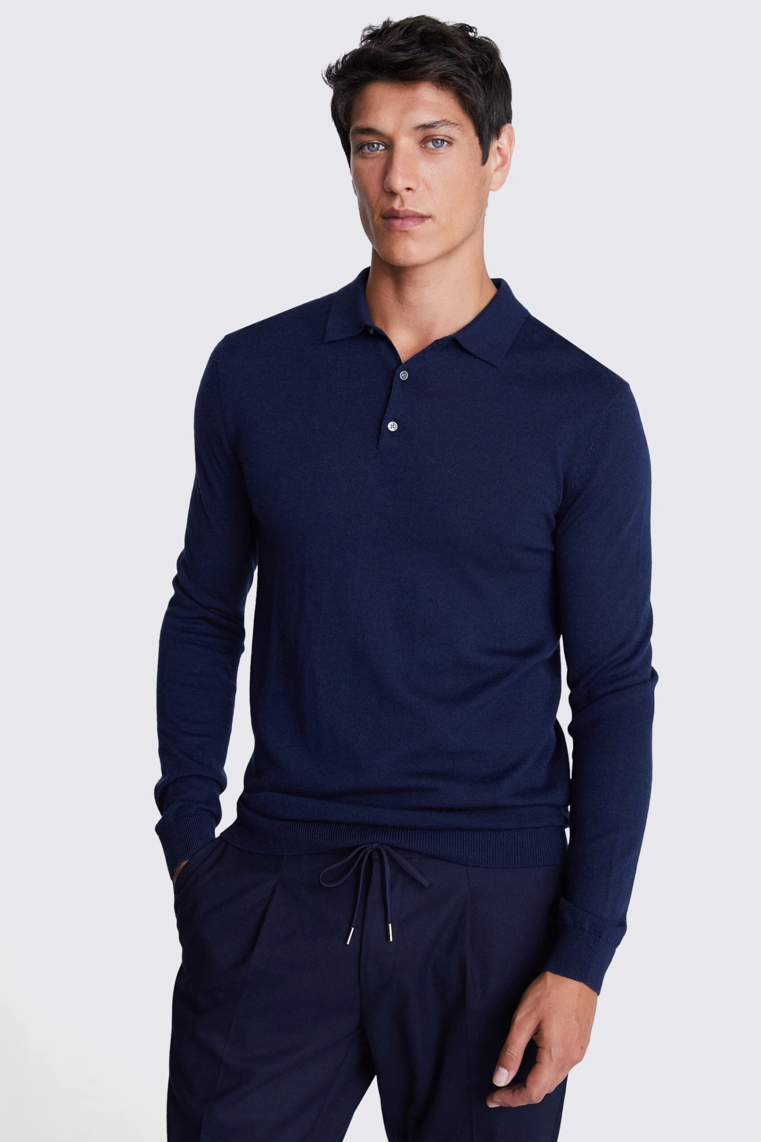 MOSS Dark Blue Merino Polo Shirt 1 MOSS Dark Blue Merino Polo Shirt