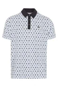 Original Penguin Golf Mens Allover Atomic Cocktail Print Black Polo Shirt