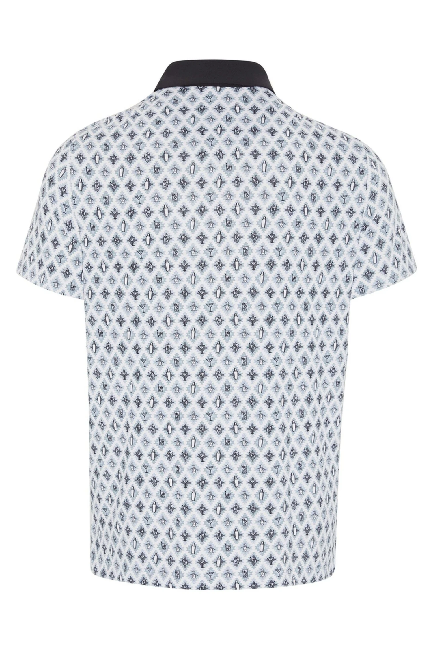 Original Penguin Golf Mens Allover Atomic Cocktail Print Black Polo Shirt 2 Original Penguin Golf Mens Allover Atomic Cocktail Print Black Polo Shirt - Imagen 2