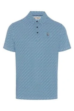 Original Penguin Golf Mens Blue All Over Heritage Micro Geo Print Polo Shirt -Tienda Barata Deporte N62442