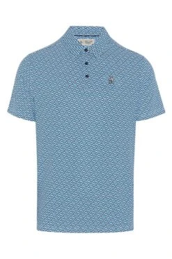 Original Penguin Golf Mens Blue All Over Heritage Micro Geo Print Polo Shirt