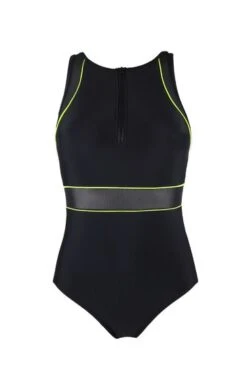 Pour Moi Black Energy Chlorine Resistant Recycled High Neck Zip Front Swimsuit-Negro -Tienda Barata Deporte Q27717