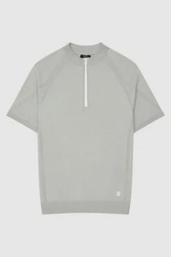 Reiss Airforce Blue Oval Half Zip Funnel Neck Polo T-Shirt-Azul Fuerza Aérea -Tienda Barata Deporte T44691