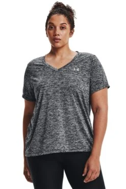 Under Armour Curve Charcoal Grey Tech Twist V-Neck T-Shirt