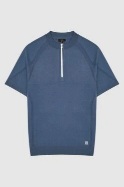 Reiss Airforce Blue Oval Half Zip Funnel Neck Polo T-Shirt-Azul Fuerza Aérea -Tienda Barata Deporte U00786