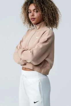 Nike Beige Mini Swoosh Quarter Zip Top-beis -Tienda Barata Deporte U09406s10