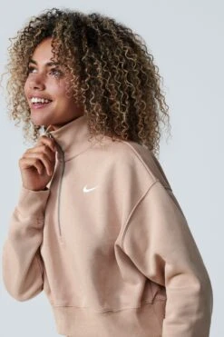 Nike Beige Mini Swoosh Quarter Zip Top-beis -Tienda Barata Deporte U09406s11