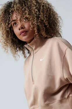 Nike Beige Mini Swoosh Quarter Zip Top-beis -Tienda Barata Deporte U09406s12